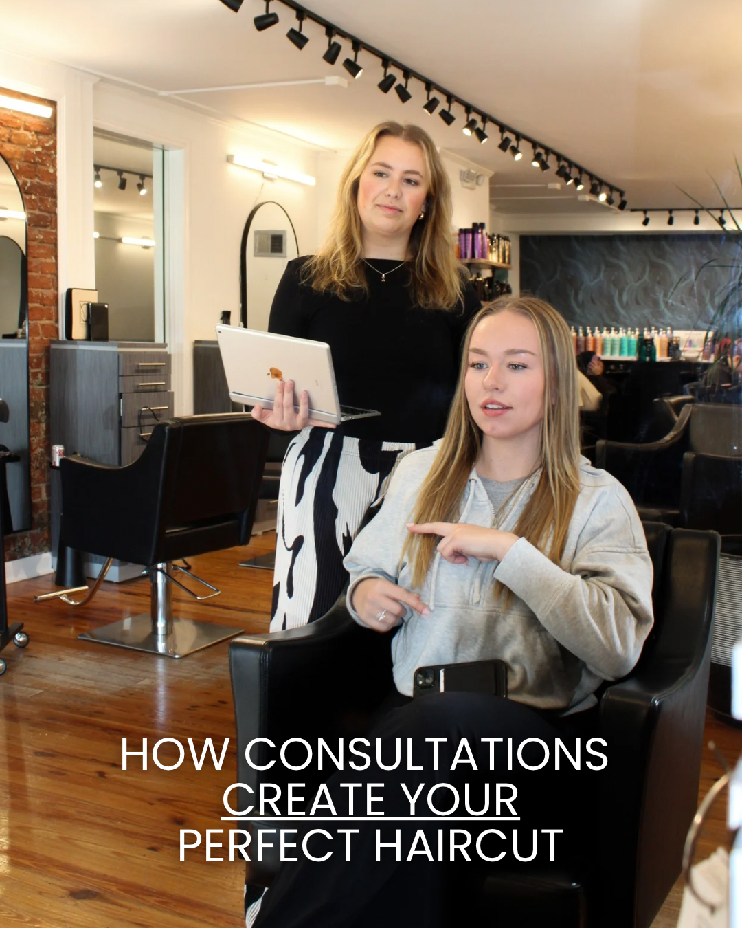 Haircut consultation at Hyde Salon in Chapin and Columbia SC - stylist designing a precision cut