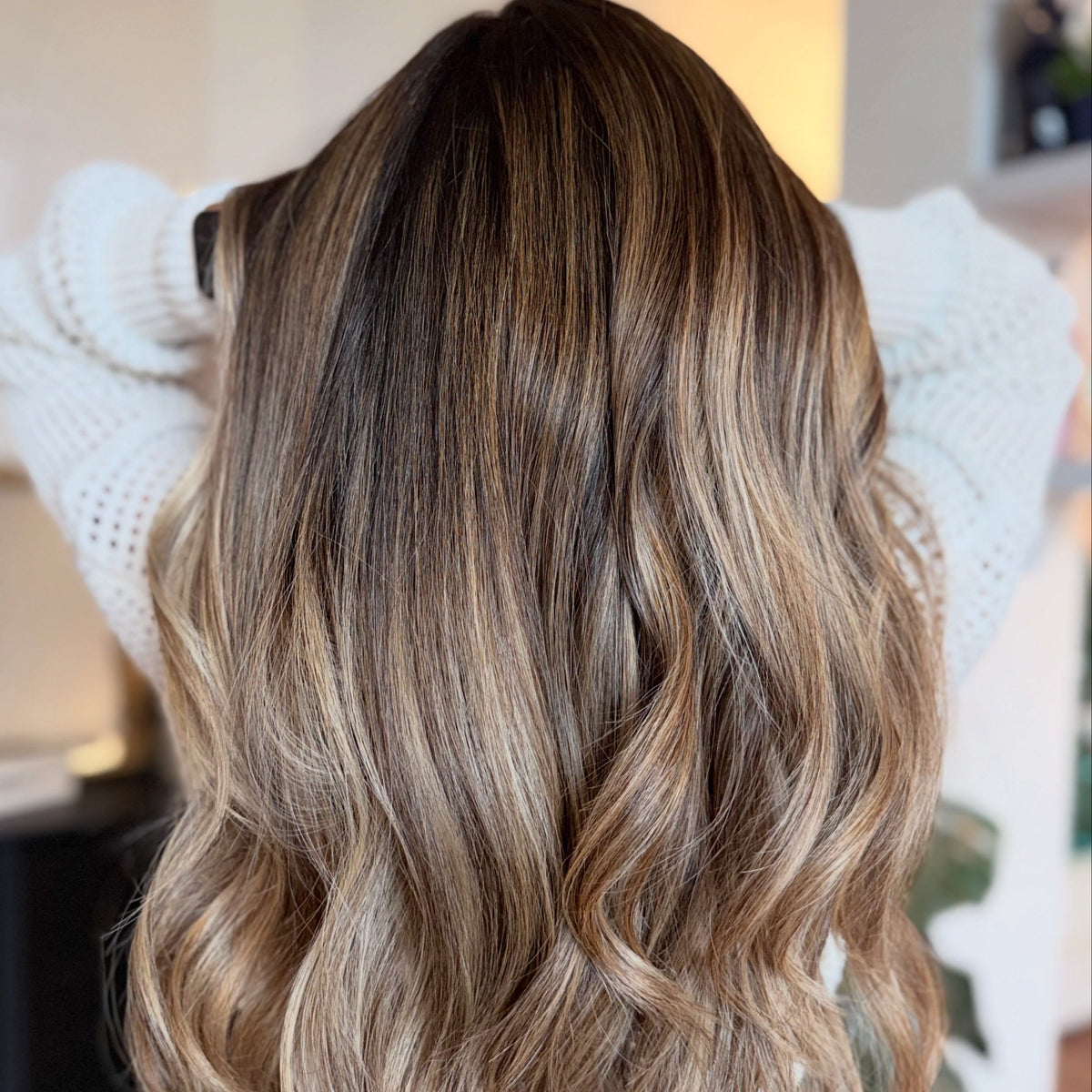 Hyde Salon Vista guest with dimensional balayage, dark roots melting into blonde waves